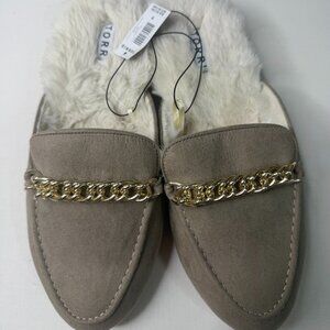 Torrid Faux Fur Lined Mules Size 9 Taupe Chain Loafers Slip On Shoes NWT